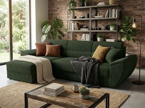 Ágyazható, kétoldalas ülőgarnitúra L alakú TAVERO 251x140 cm, sötétzöld