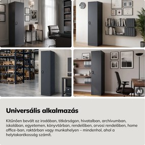 Kartotékos iratszekrény kulcsos antracit, 450x1850x600 mm: ALEX D600
