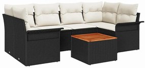 vidaXL Kerti Kanapé Szett párnával 7 pcs Fekete polirattan