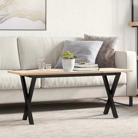 Tömör fenyőfa és acél dohányzóasztal X-vázzal 110x40x45 cm