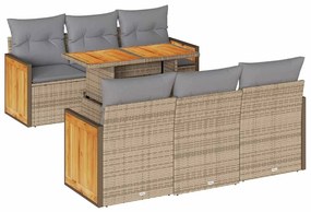 vidaXL 7 részes bézs polyrattan akácfa kerti ülőgarnitúra párnákkal