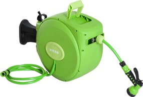 Outsunny 20 m-es Retraktálható Kerti Locsoló Hengere, 180°-ban Forgatható Fali Locsoló Hengere, Automatikus Locsoló Hengere Műanyagból, Zöld | Aosom
