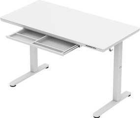 Állítható magasságú íróasztal, 120 x 60 cm, fejhallgatótartóval, üveglappal fehér