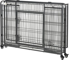 PawHut Összecsukható Fém Kutya Ketrec Nagy Kutyák Számára 125x76x81 cm Kerekekkel és Fékrendszerrel, Kivehető Tálca és Ajtó Zárakkal Golden Retriever