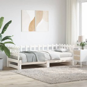 fehér tömör fa kihúzható nappali ágy matrac nélkül 2x(90x190)cm