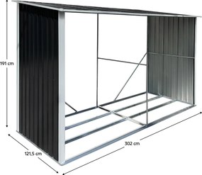 Tűzifa tároló, antracit/fehér, 302x121,5x191 cm, DARYL TYP 3