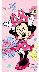 Rózsaszín pamut gyerek fürdőlepedő 70x140 cm Minnie "Pink bow" – Jerry Fabrics