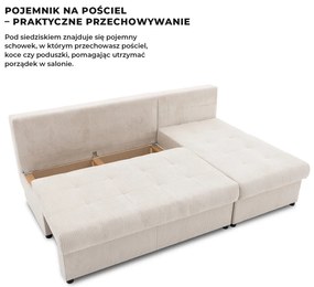 Venezia sarokkanapé, kordbársony, univerzális oldal, bonell töltet, bézs