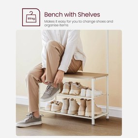 Kabáttartó cipőtároló paddal, tölgy és fehér