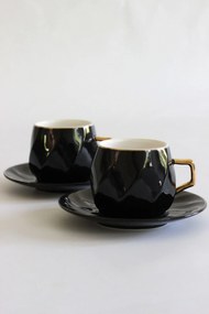 Fekete-arany porcelán csészék csészealjakkal 2db