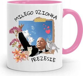 Rózsaszín Vicces Bögre Jaroslaw Kaczynski fényképes nyomattal
