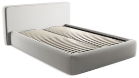 Világosszürke kárpitozott ágyneműtartós franciaágy ágyráccsal 140x200 cm Kiana – Makamii