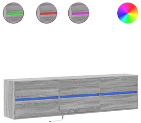 szürke sonoma színű fali TV-szekrény LED-del 180 x 31 x 45 cm