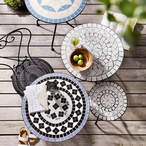 PALAZZO mozaikos kerti asztal, fehér-fekete Ø 35 cm