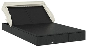2 személyes fekete polyrattan napágy tetővel 213 x 118 x 97 cm