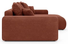 Téglavörös kordbársony kinyitható tárolóhelyes sarokkanapé (variálható sarok) Luma – Ropez