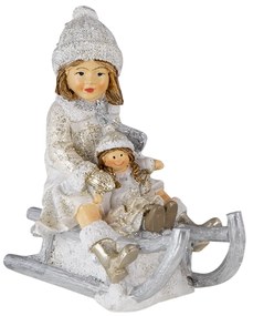Ezüst szánkózó kislány vintage karácsonyi dekorációs figura
