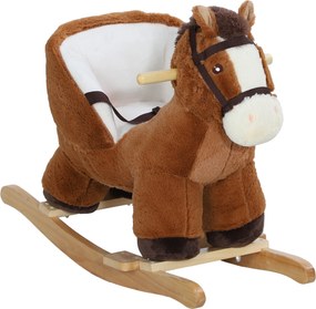 AIYAPLAY Hintázó Ló Kisgyermekeknek 18-36 Hónap Toy Ló Hangjatekkal, Biztonsági Övvel és Fa Alappal 25 kg Teherbírás, 68x33x45 cm Barna | Aosom