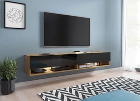 TV asztal/szekrény Aldesia 180 (wotan + fényes fekete) (RGB LED világítás színes). 1053721