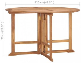 összecsukható tömör tíkfa kerti étkezőasztal Ø110 x 75 cm