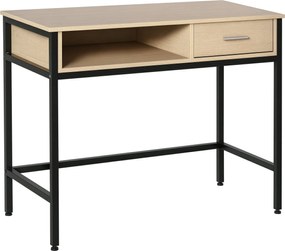 HOMCOM Ipari Íróasztal Tárolóval, Fiókkal, Fémvázas, Fekete Tölgyfa Asztallap | Aosom