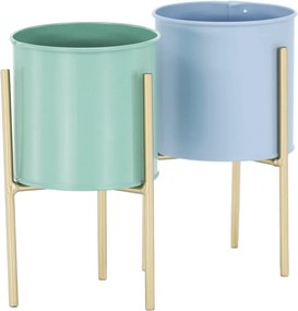 2 darabos virágtartó szett, kék/neo mint/arany, ROZEL SET
