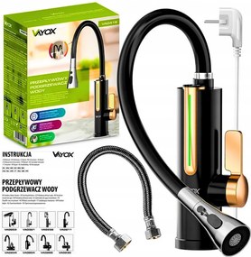 Vízmelegítő elektromos átfolyós konyhai csaptelep Fekete Arany