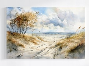 Vászonkép Canvas Kilátás Tengerpart Homok Dűnék Tenger Hullámok Sirályok 120x80
