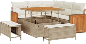 vidaXL Kerti Kanapé Szett párnával 9 pcs Beige és krém polirattan
