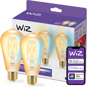 2x Led izzó E27 ST64 7W 50W Borostyán Filament Smart WiFi WiZ
