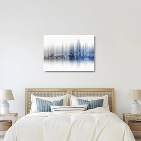 Kép - Panoráma a városra, kék-szürke (üvegen) (70x50 cm)