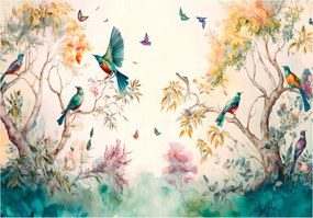 Flizelin fotótapéta Madarak pillangók virágok fák égbolt 300x210 +ragasztó