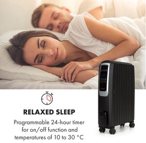 Thermaxx Noir, olajradiátor, 2500 W, 10 - 30 °C, 24-órás időzítő, távirányító, fekete