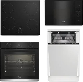 Beko Akciós készülékszett - beépíthető sütő BBIR13300XC + indukciós főzőlap HII64401QT + mosogatógép BDIS38040A + mikrohullámú sütő BMGB20212B