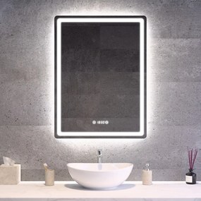 Álló fürdőszobai LED tükör 60x80cm | Páramentesítő - Óra - Fényerő és színhőmérséklet szabályozás | Welland Type20V