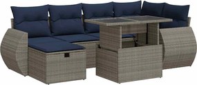 vidaXL 7 részes szürke polyrattan akácfa kerti ülőgarnitúra párnákkal
