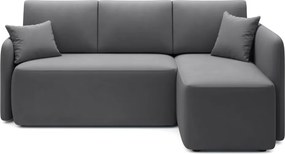 Szürkésbarna bársony kinyitható-tárolóhelyes sarokkanapé (jobb oldali-heverő résszel) Hadson – ELTAP