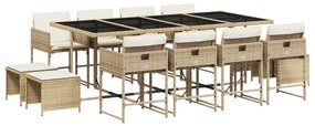 vidaXL 13 részes bézs polyrattan kerti étkezőgarnitúra párnákkal