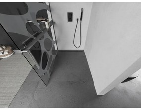 Mexen Kioto+, Walk-In zuhany paraván polccal és akasztóval 120 x 200 cm, 8 mm átlátszó üveg fehér mintás, grafit profil, 800-120-121-66-97