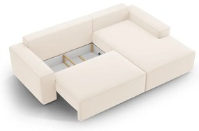 Bézs bársony kinyitható-tárolóhelyes sarokkanapé (jobb oldali-heverő résszel) Jodie – Micadoni