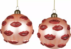 Üveggömbök Rózsaszín Száj Kerek 10cm karácsonyfa medál 2 db
