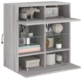 szürke sonoma színű fali TV-szekrény LED-ekkel 58,5x30x60,5 cm