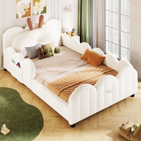 Kárpitozott gyerekágy nyuszi alakú párnával Bézs 90x200