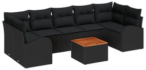 8 darabos kertibútor szett párnákkal fekete poli rattan akáciával
