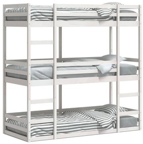fehér tömör fenyőfa háromszintes ágy 75 x 190 cm