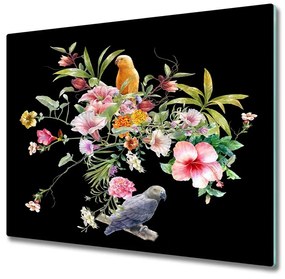 Üveg vágódeszka Virágok és madarak 60x52 cm