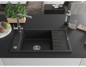 Mexen Elias, 1 kamrás gránit mosogató lefolyóval 795x480x200 mm Duero króm csapteleppel, fekete, 6511-77-671600-00