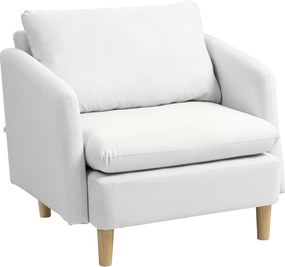 HOMCOM Modern Kárpitozott Fotel, Hálószoba és Nappali Fotel Széles Üléssel és Vastag Párnázással Pocket Springs rendszerrel, Krémfehér | Aosom