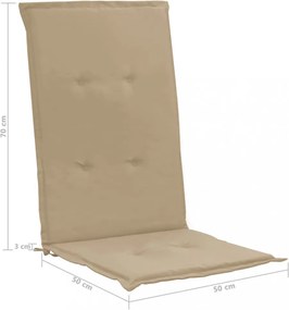 2 db bézs szövet kerti magas háttámlájú székpárna 120x50x3 cm
