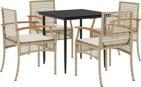 vidaXL 5 részes bézs polyrattan kerti étkezőgarnitúra párnákkal